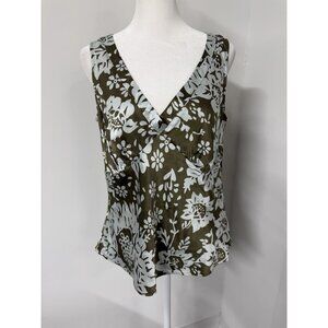 Vtg 90’s Y2K Women’s Large Green Floral Silk Tank Top Fairycore Whimsy Romantic